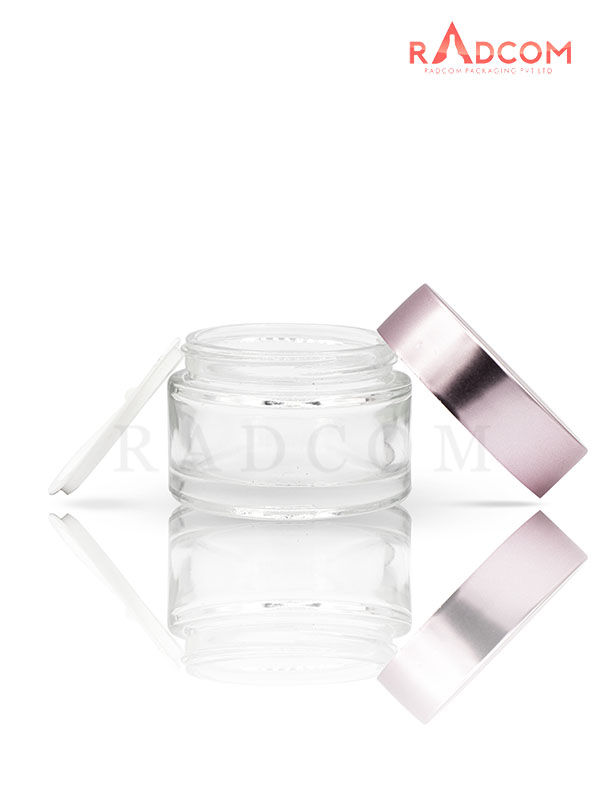 50GM Shine Clear Glass Jar with Matt Rosegold Cap with Lid & Wad